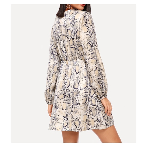 Snake Print Long Sleeve Button Down Mini Dress - Picture 3 of 5